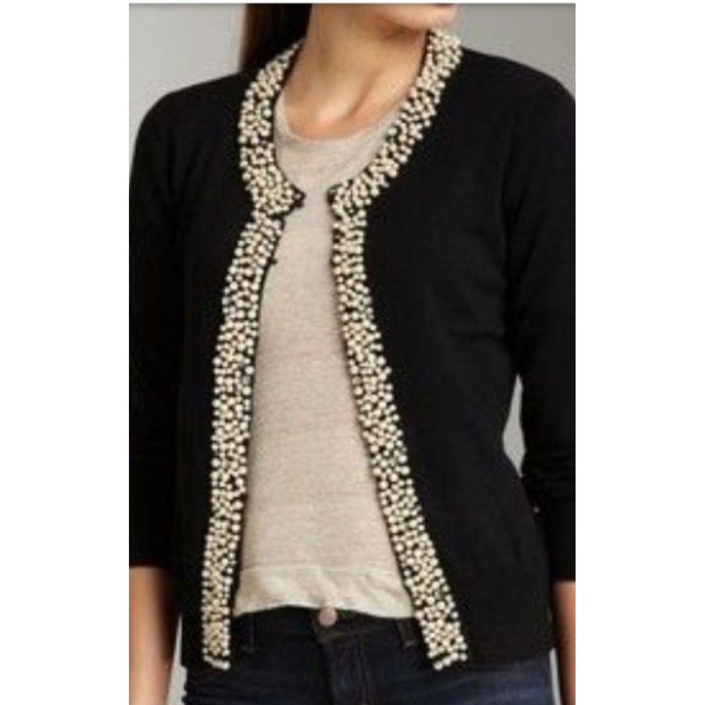 Grace Elements Silk Blend Embellished Pearl‎ Beaded Cardigan Sweater Brown P/M
